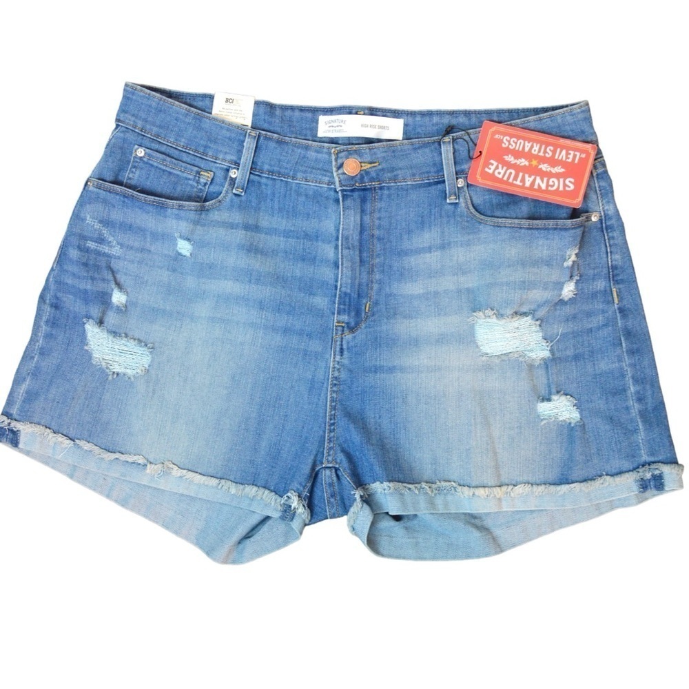 Signature by Levi Strauss‎ Simply Stretch High Rise 3” Distressed Denim Shorts